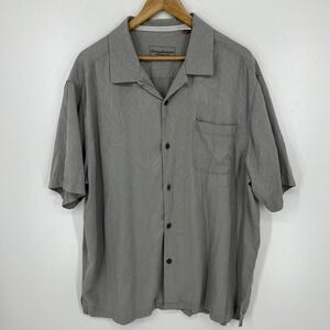 Tommy Bahama Mens XL Grey Silk Palm Leaf Jacquard Original Fit Camp Shirt